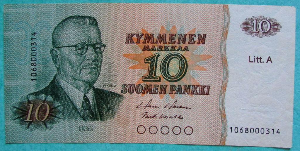Финляндия 10 марок 1980 год.Litt A.