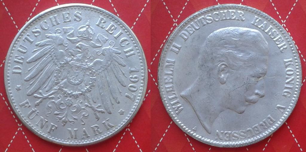 Германия. Вильгельм 2-й - 5 марок, 1907