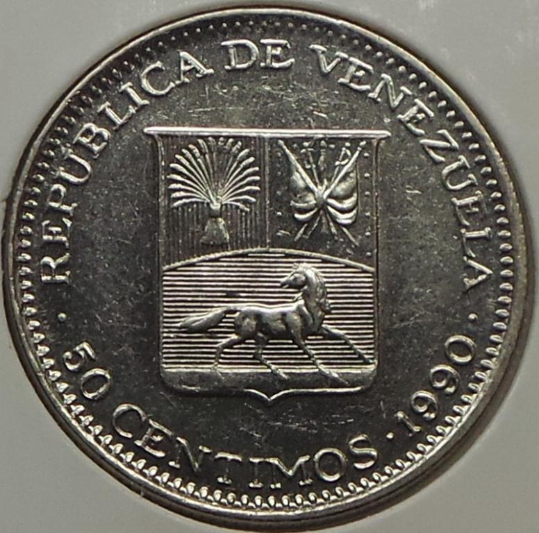 Венесуэла 50 сентимо 1990 года (2) Y#41а