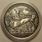 Серебряная монета 5 центов. Воин Викинг Берсерк. Либерти 1913. США. Серебро 999 пробы!