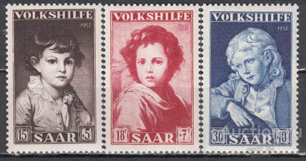 Саар 1952 дети живопись Mi338-340 MNH