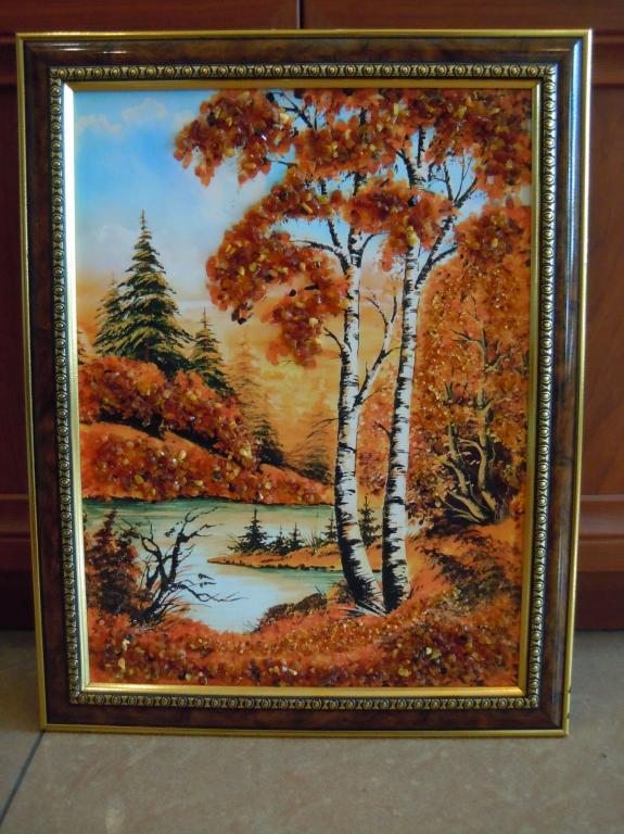 Картина пейзаж, с натуральным янтарём 