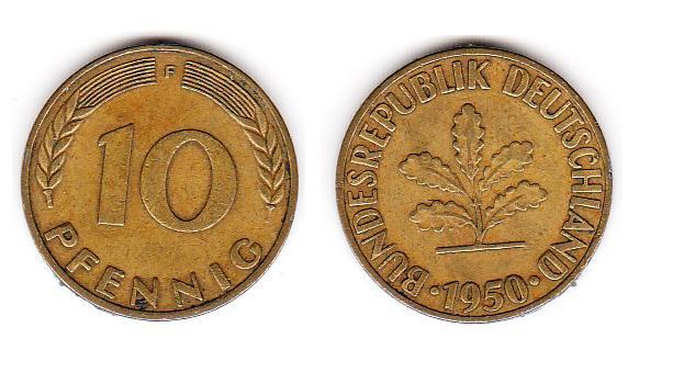 Германия ФРГ 10 пфеннигов 1950