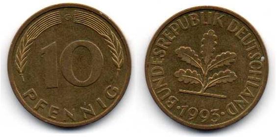 Германия ФРГ 10 пфеннигов 1993