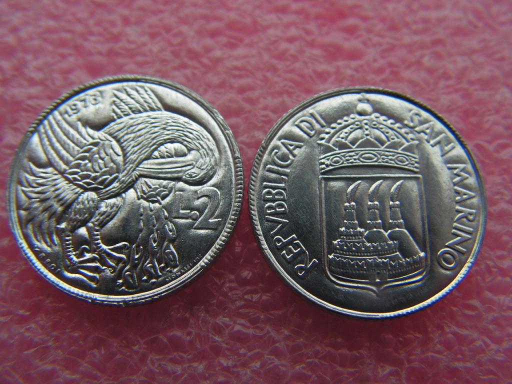 Сан-Марино 2 лиры 1973 unc