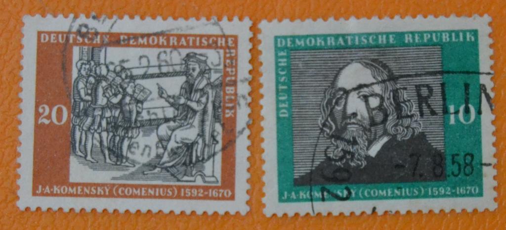 ГДР 1958 г. История Ученые Образование Ян Коменский Mi 643/44 СТО