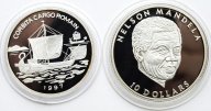 2 монеты: 10 долларов 2001 год. Либерия. 1000 Франков 1997 год. Парусное судно. Конго. Серебро!