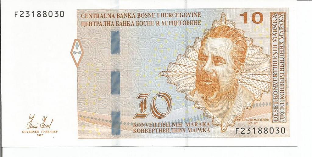 Босния и Герцеговина  10  конвертируемых марок  2012 года пресс UNC (Р-80a)