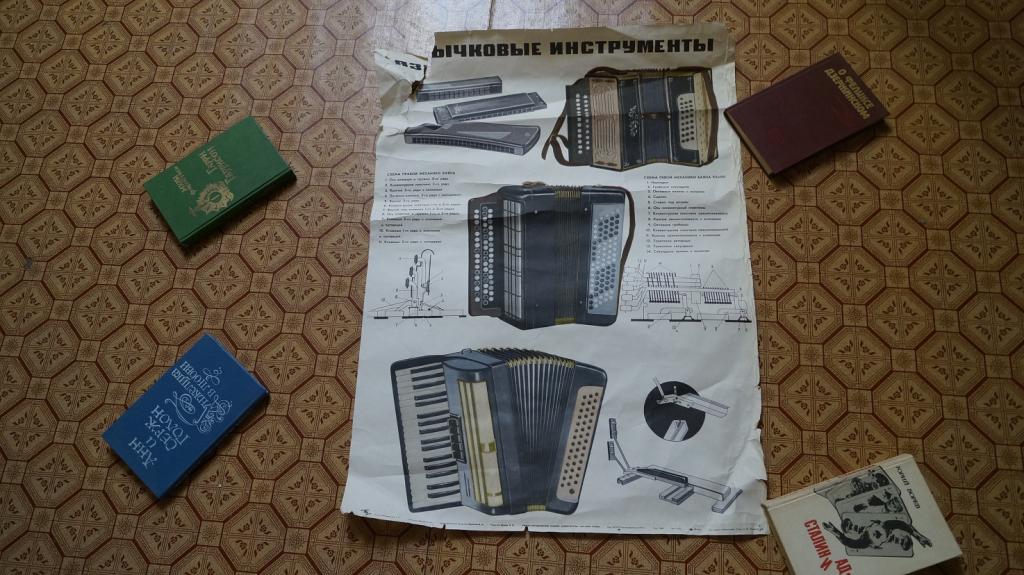 Плакат язычковые музыкальные инструменты РОСТОРГРЕКЛАМА 1974 год тираж 5000 экз Реклама СССР