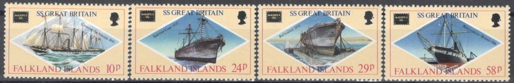 Фолклендские острова , 1986, № 449-452, € 6,5, MNH, полн., корабли