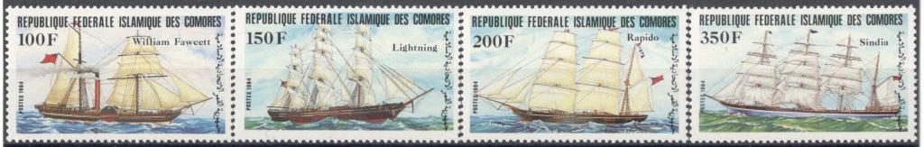 Коморские острова, 1984, № 718-721, € 10 ,MNH, полн., корабли