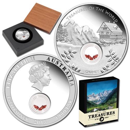 Австралия 1 доллар 2013 Сокровища Европа Гранат внутри монеты Серия Сокровища Мира Серебро