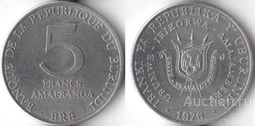 Бурунди 5 франков 1976 года UNC