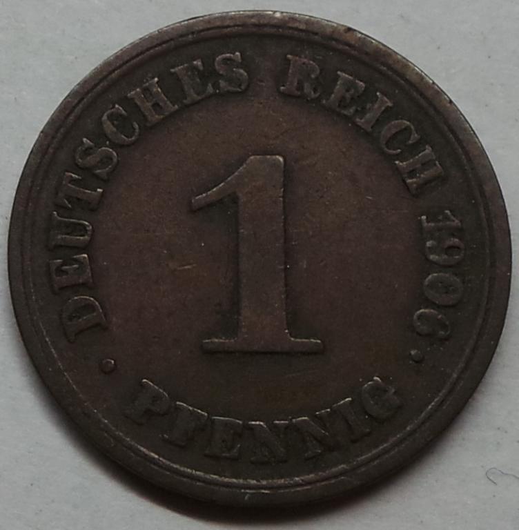 Германия 1 пфенниг 1906 E года КМ#10