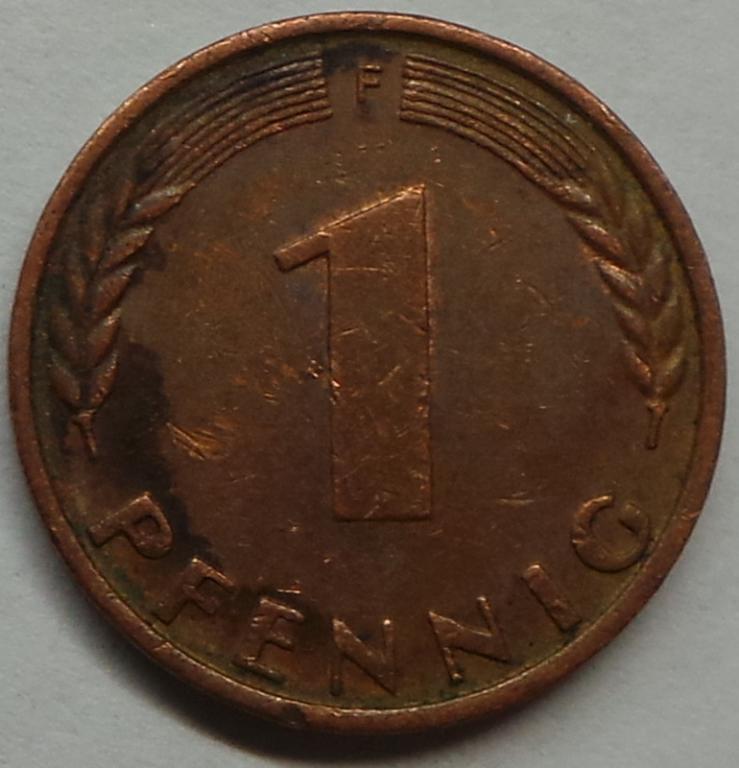 Германия 1 пфенниг 1970 F года ФРГ (2) КМ#105