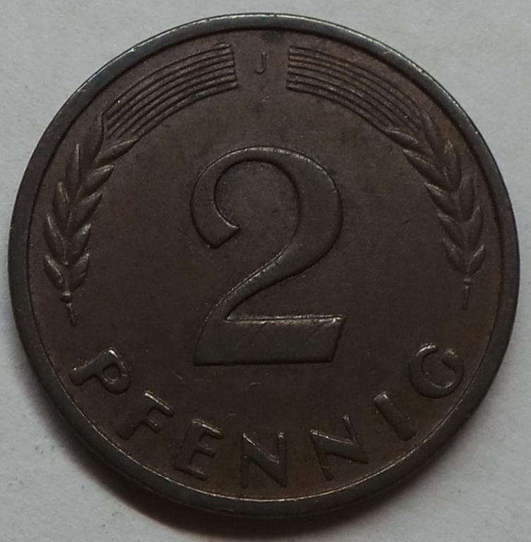 Германия 2 пфеннига 1963 J года ФРГ (2) КМ#106