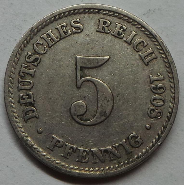 Германия 5 пфеннигов 1908 D года (3) КМ#11