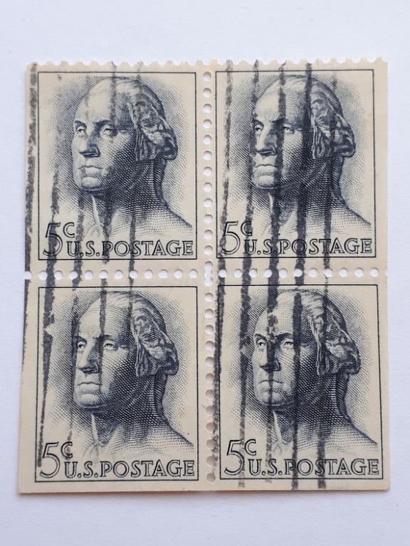 Почтовые марки США, 1961. № 816-818. 1 из 3-х, квартблок, гашёные.