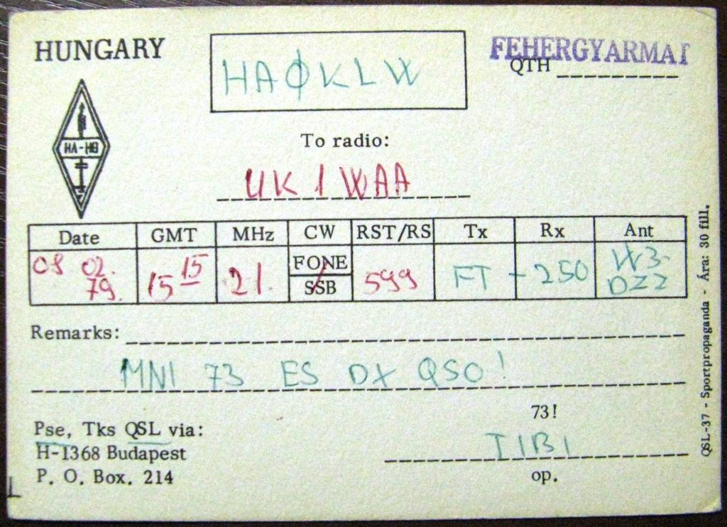 К22-329 QSL КАРТОЧКА РАДИООБМЕНА ВЕНГРИЯ 1979