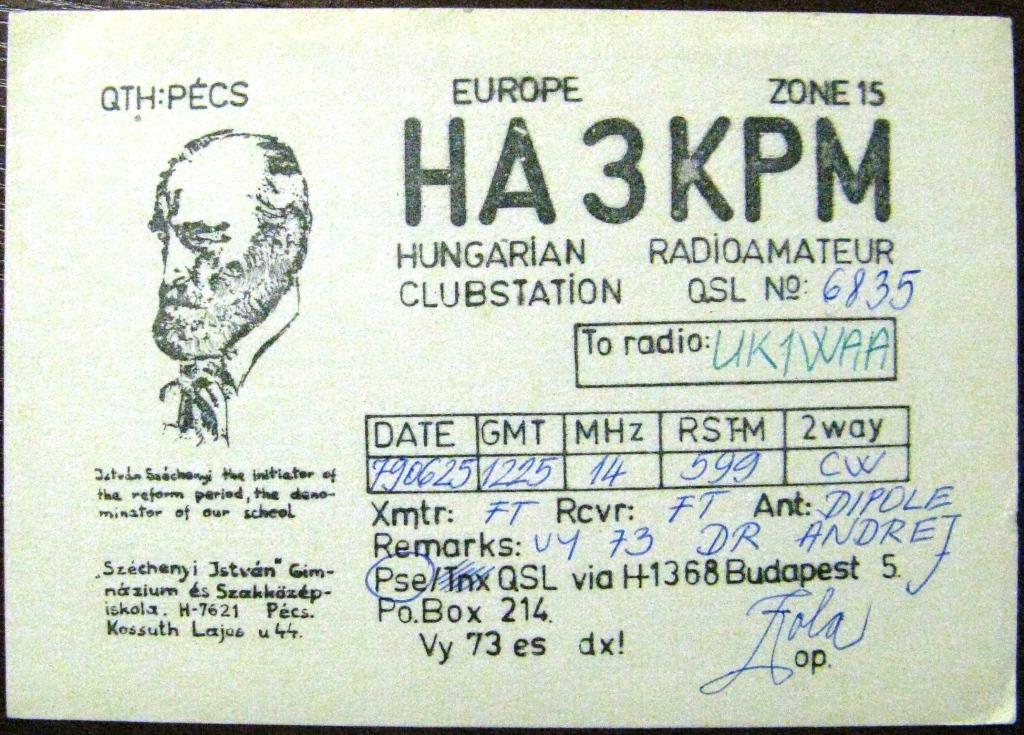 К22-333 QSL КАРТОЧКА РАДИООБМЕНА ВЕНГРИЯ 1979