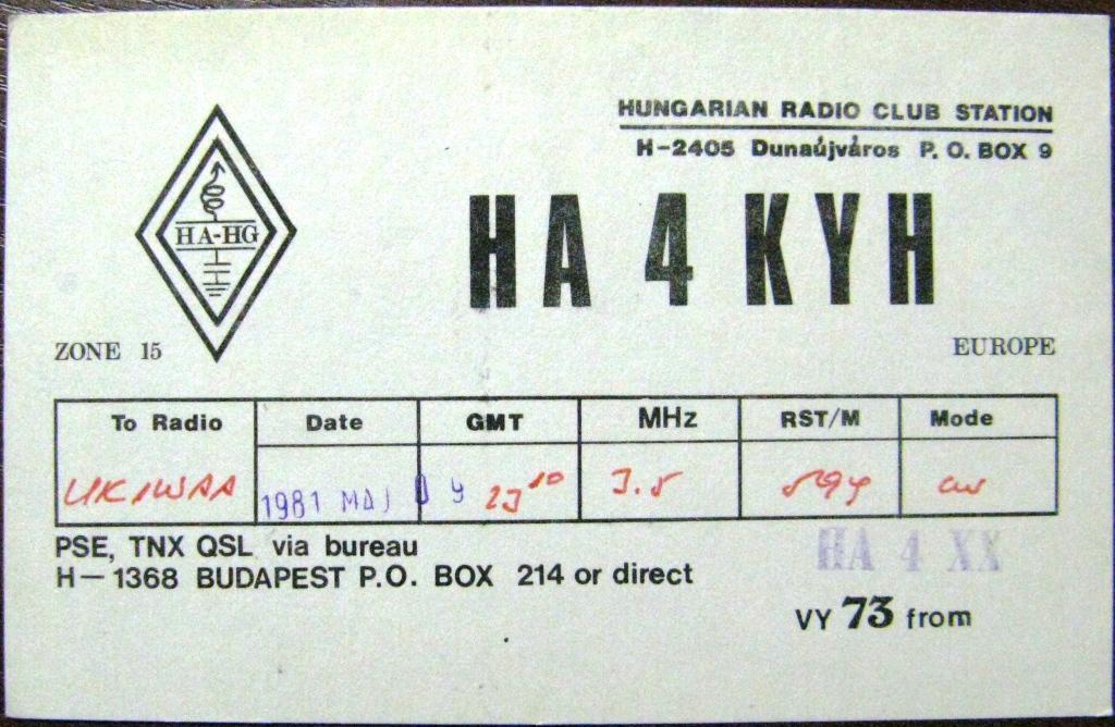К22-352 QSL КАРТОЧКА РАДИООБМЕНА ВЕНГРИЯ 1981