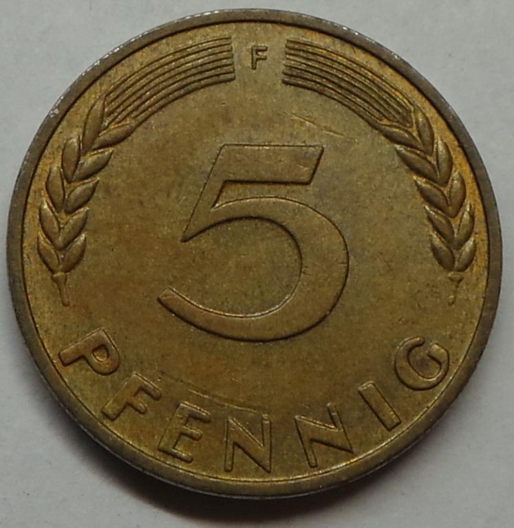Германия 5 пфеннигов 1950 F года ФРГ (2) КМ#107