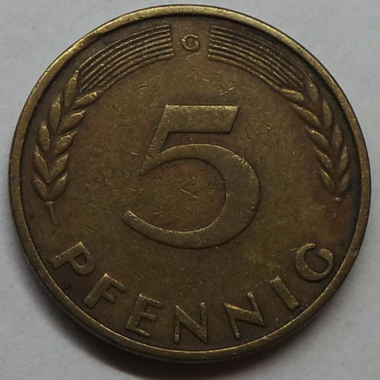 Германия 5 пфеннигов 1950 G года ФРГ КМ#107