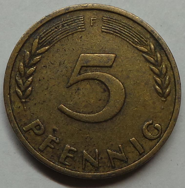 Германия 5 пфеннигов 1950 F года ФРГ (3) КМ#107