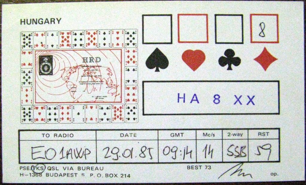 К22-385 QSL КАРТОЧКА РАДИООБМЕНА ВЕНГРИЯ 1985 ИГРАЛЬНАЯ КАРТА