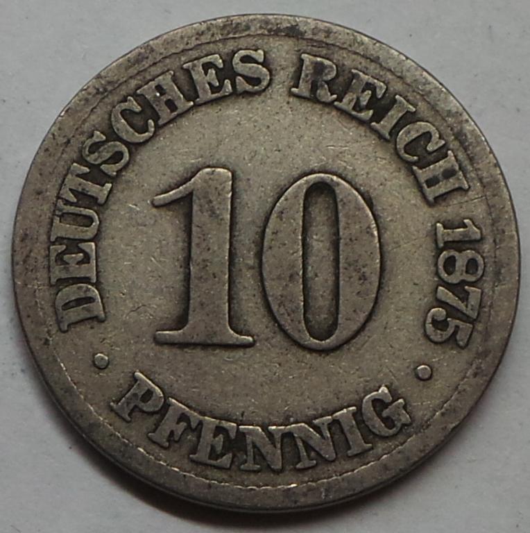 Германия 10 пфеннигов 1875 B года КМ#4