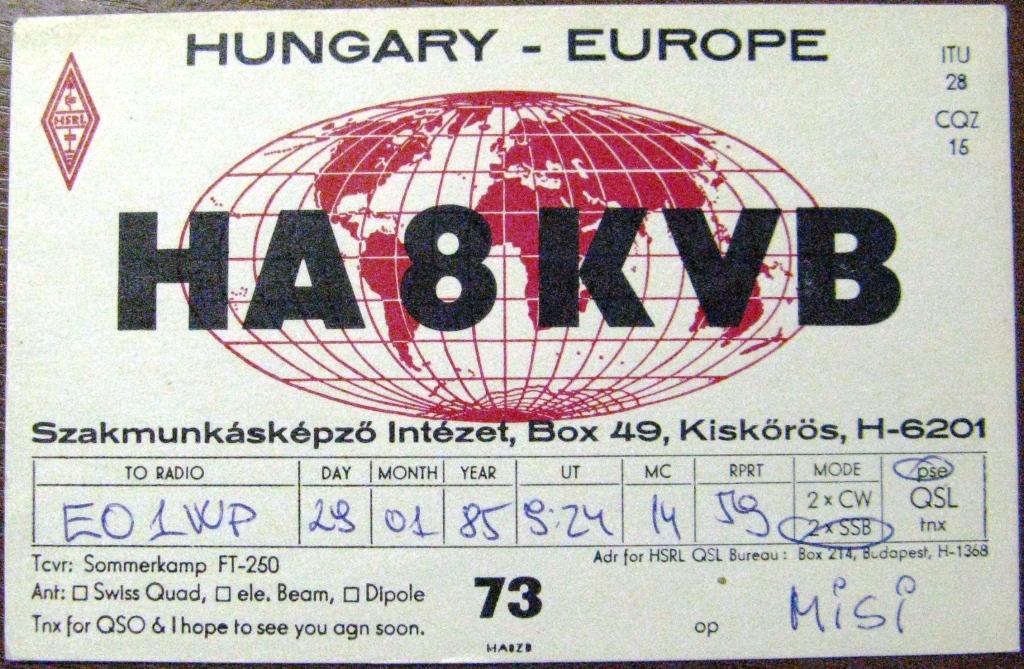 К22-380 QSL КАРТОЧКА РАДИООБМЕНА ВЕНГРИЯ 1985