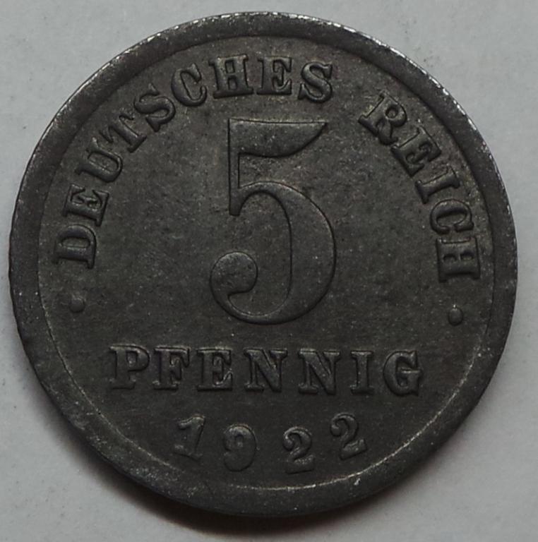 Германия 5 пфеннигов 1922 F года (2) КМ#19