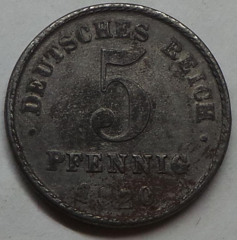 Германия 5 пфеннигов 1920 G года КМ#19