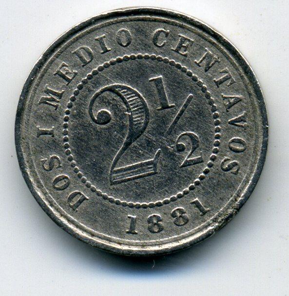 2,5 сентаво (2-1/2) - Колумбия - 1881 - KM#180