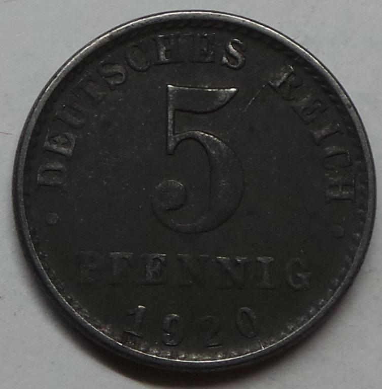 Германия 5 пфеннигов 1920 A года (2) КМ#19
