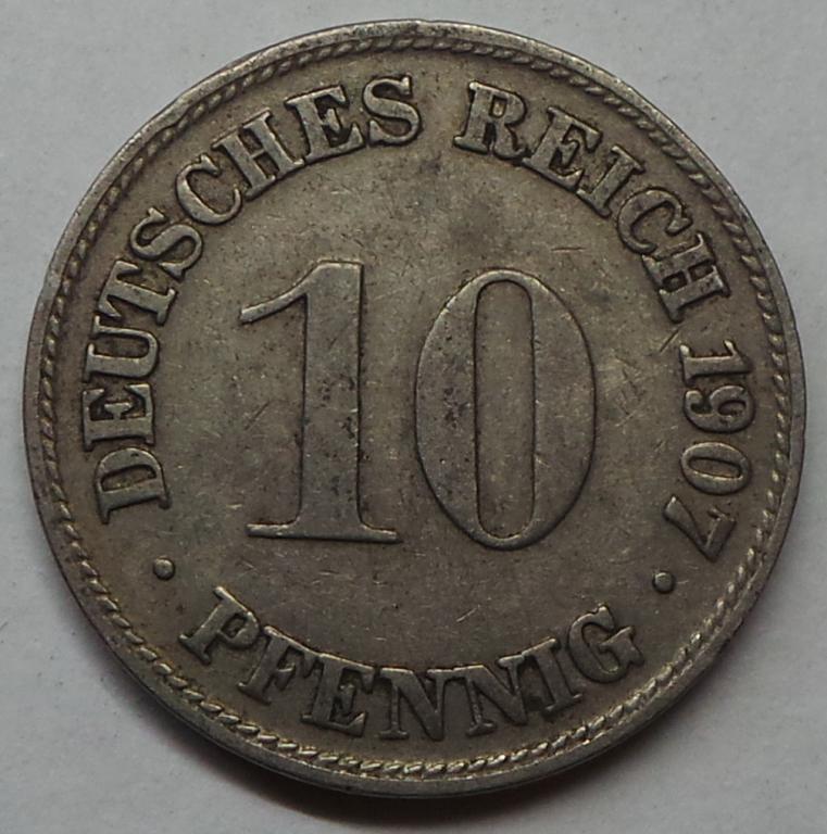 Германия 10 пфеннигов 1907 D года (3) КМ#12