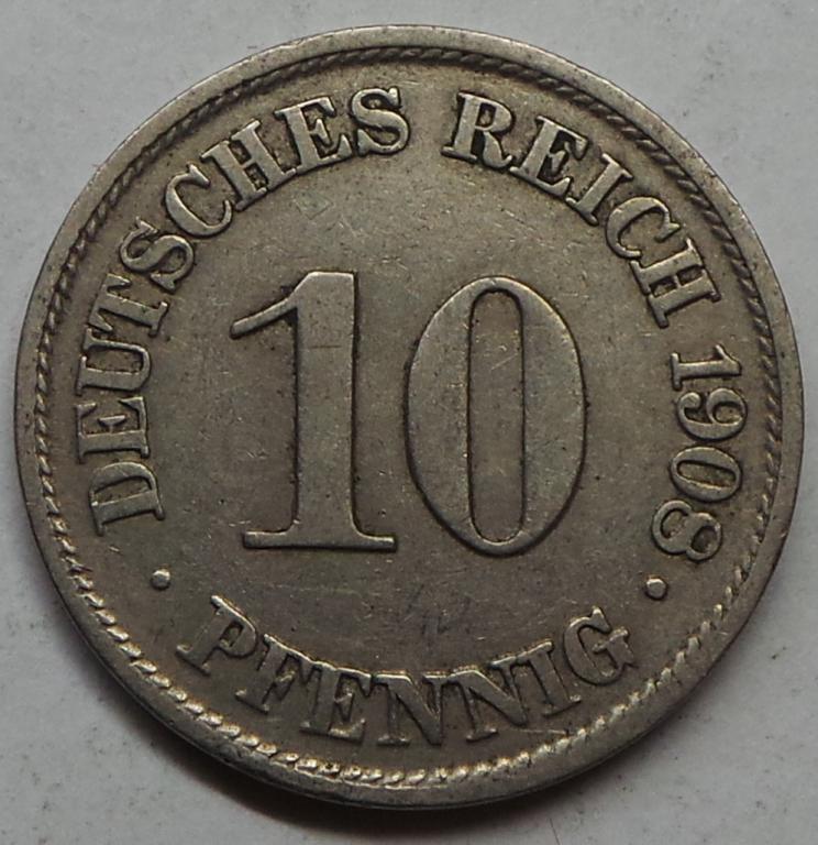 Германия 10 пфеннигов 1908 A года (2) КМ#12