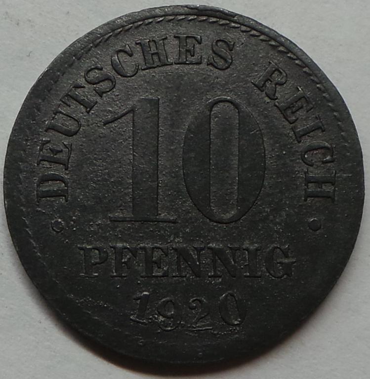Германия 10 пфеннигов 1920 года (1) КМ#26