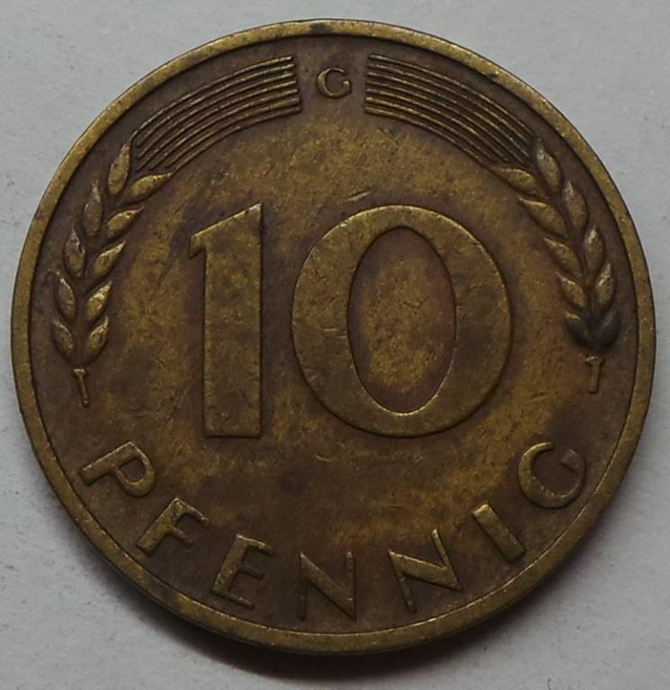 Германия 10 пфеннигов 1950 G года ФРГ (4) КМ#108