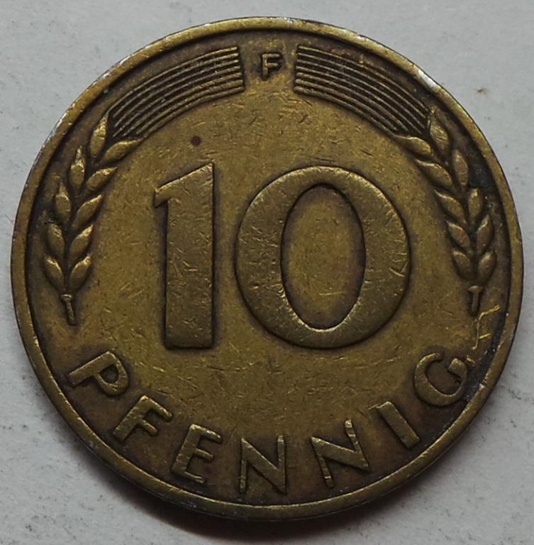 Германия 10 пфеннигов 1949 F года ФРГ КМ#103