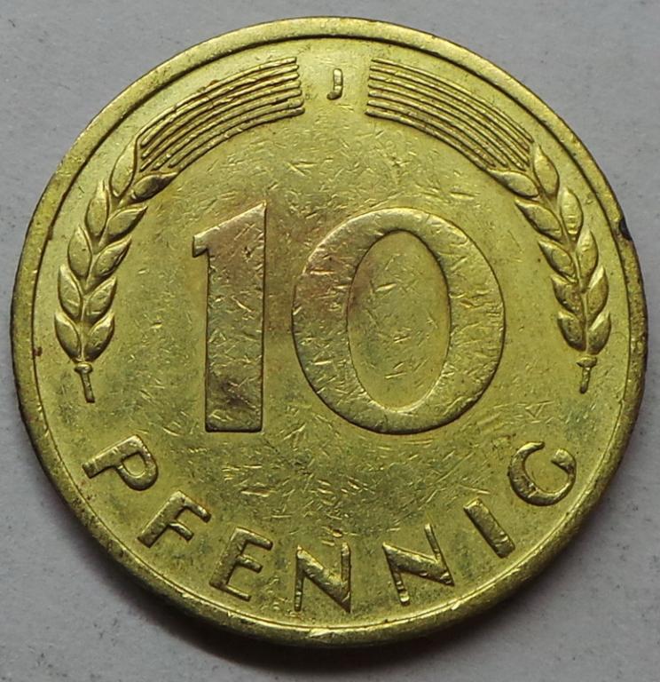 Германия 10 пфеннигов 1950 J года ФРГ (4) КМ#108