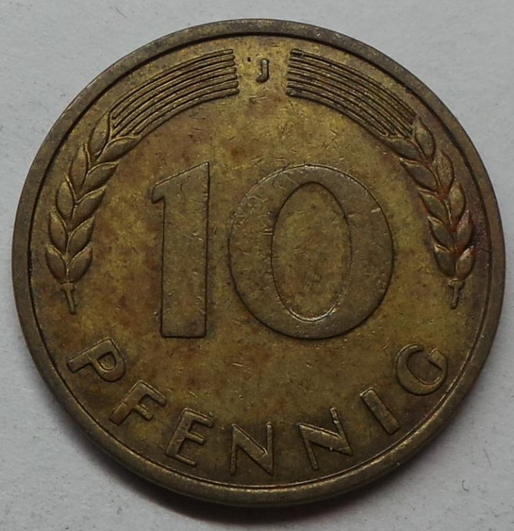Германия 10 пфеннигов 1950 J года ФРГ (3) КМ#108
