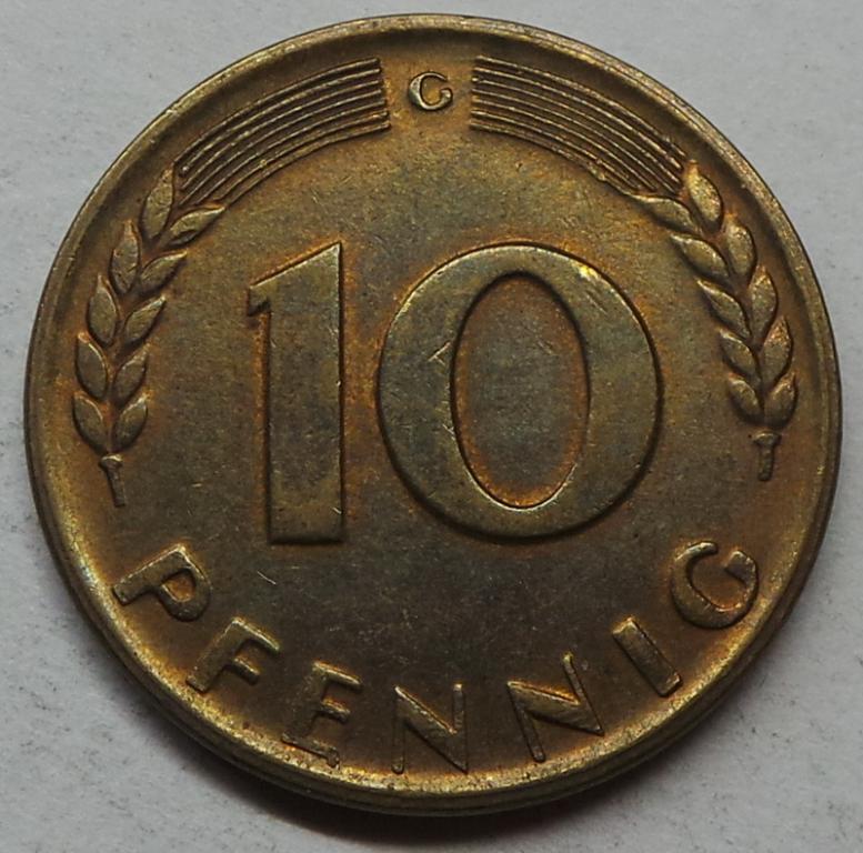 Германия 10 пфеннигов 1950 G года ФРГ (1) КМ#108