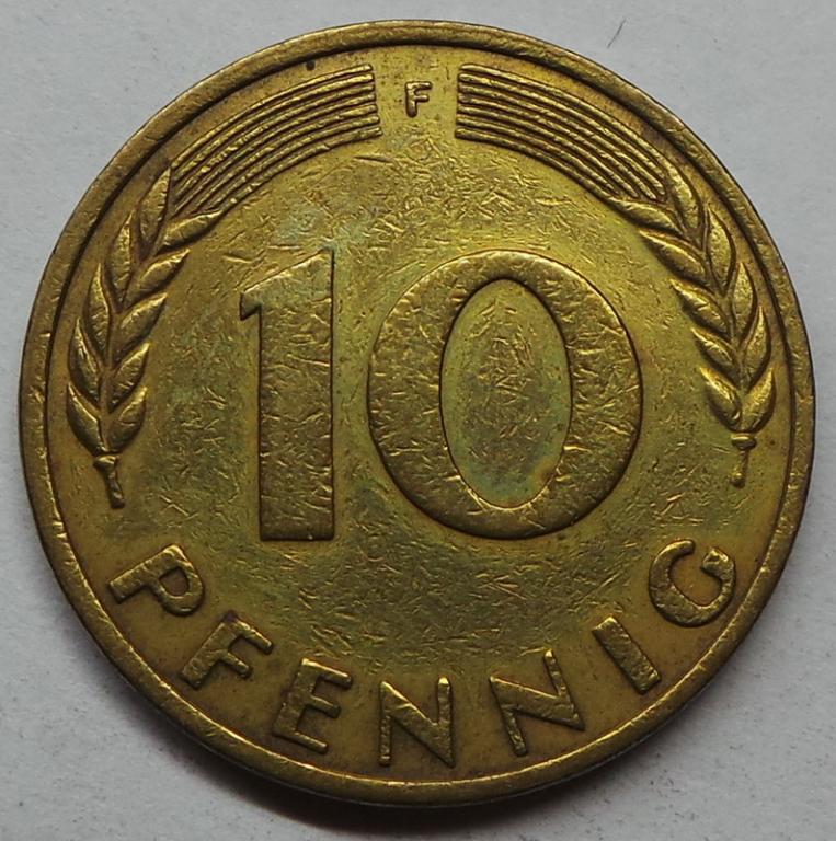 Германия 10 пфеннигов 1950 F года ФРГ (2) КМ#108