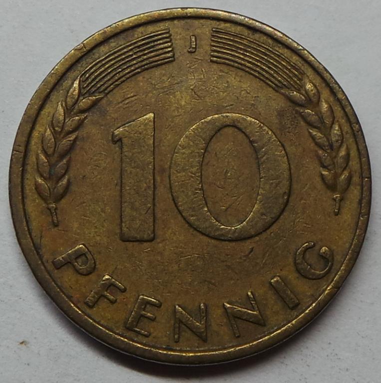Германия 10 пфеннигов 1950 J года ФРГ (2) КМ#108