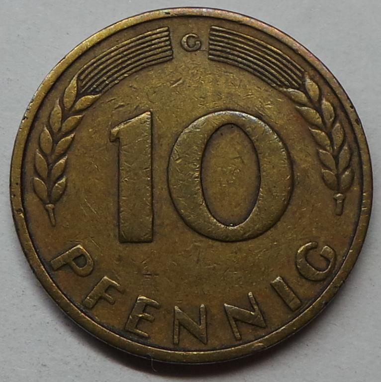 Германия 10 пфеннигов 1950 G года ФРГ (3) КМ#108