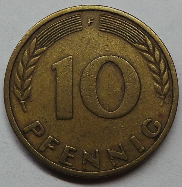 Германия 10 пфеннигов 1950 F года ФРГ (1) КМ#108