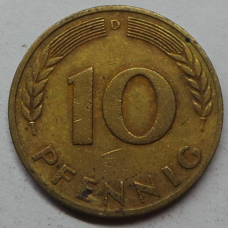 Германия 10 пфеннигов 1949 D года ФРГ (3) КМ#103