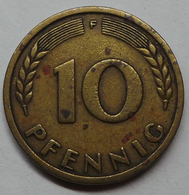 Германия 10 пфеннигов 1950 F года ФРГ (3) КМ#108