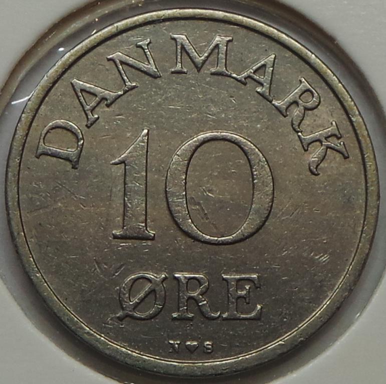 Дания 10 эре 1955 года КМ#841.1